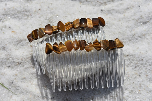 Gold Tiger's Eye Stone Hair Combs 