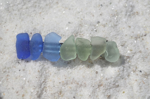 Rainbow of Blues and Aqua Sea Glass French Barrette