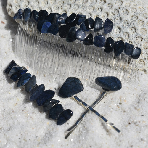 Dumortierite Stone Hair Clip Set