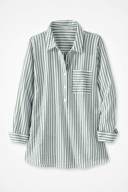 Crinkle Cotton Striped Long-Sleeve Shirt - Mixed Stripes