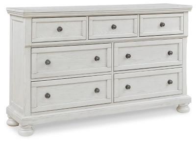 Ashley Robbinsdale Antique White California King Sleigh Bed with Storage with Mirrored Dresser