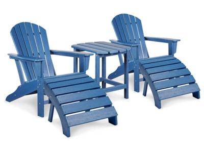 Ashley Sundown Treasure Blue 2 Outdoor Adirondack Chairs and Ottomans with Side Table