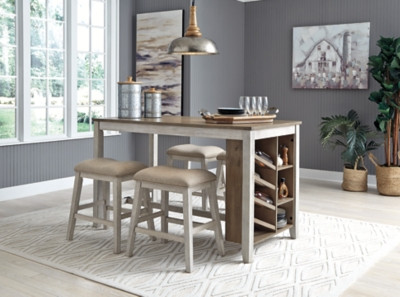 Ashley Skempton White Light Brown 5-Piece Counter Height Dining Set with Table and 4 Barstools