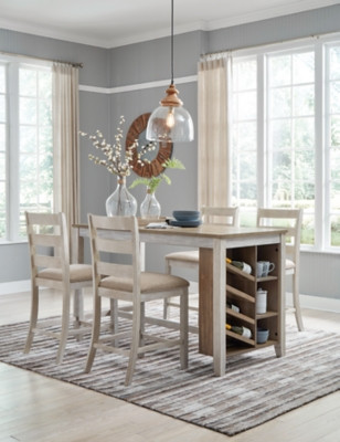 Ashley Skempton White Light Brown Counter Height Dining Table and 4 Barstools