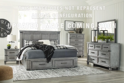 Ashley Russelyn Gray Queen Storage Bed with Mirrored Dresser, Chest and Nightstand