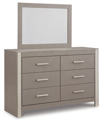 Ashley Surancha Gray Full Panel Bed with Mirrored Dresser