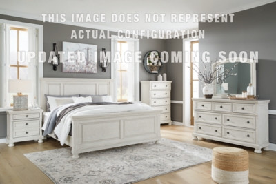 Ashley Robbinsdale Antique White Queen Panel Bed with Mirrored Dresser, Chest and Nightstand