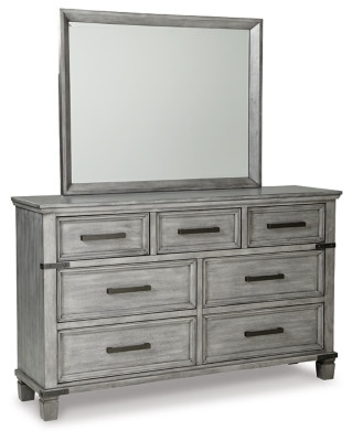 Ashley Russelyn Gray Queen Storage Bed with Mirrored Dresser