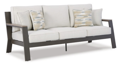 Ashley Tropicava Taupe White Outdoor Sofa, Loveseat and Lounge Chair with Coffee Table