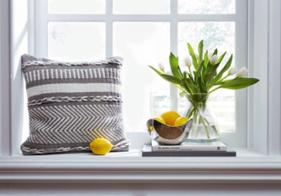 Ashley Yarnley Gray White Pillow