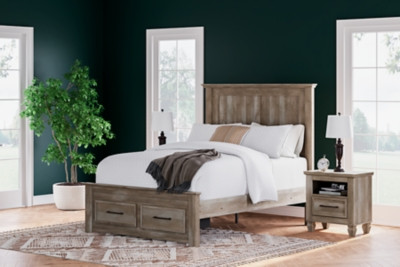 Ashley Yarbeck Sand Queen Panel Bed with Storage