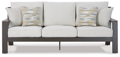 Ashley Tropicava Taupe White Outdoor Sofa and Lounge Chair with Coffee Table and 2 End Tables