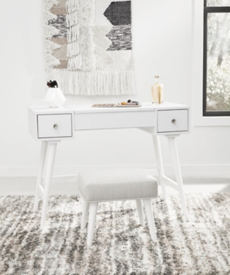 Ashley Thadamere White Vanity with Stool (Set of 2)