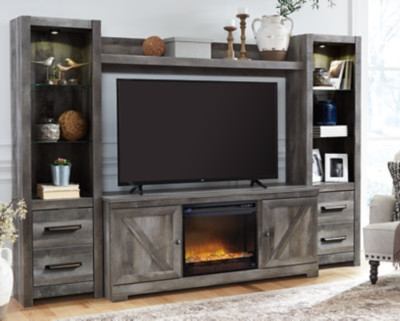 Ashley Wynnlow Gray 4-Piece Entertainment Center with Electric Fireplace W100/02/W440/24(2)/27/68