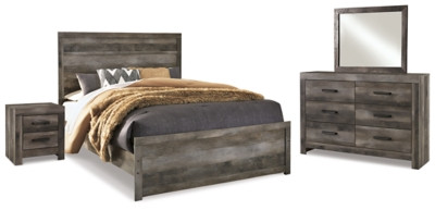 Ashley Wynnlow Gray Queen Panel Bed with Mirrored Dresser and Nightstand