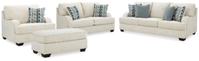 Ashley Valerano Parchment Sofa, Loveseat, Chair and Ottoman