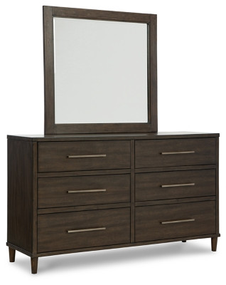 Ashley Wittland Brown Queen Upholstered Panel Bed with Mirrored Dresser