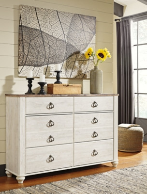 Ashley Willowton Whitewash King/California King Panel Headboard Bed with Dresser