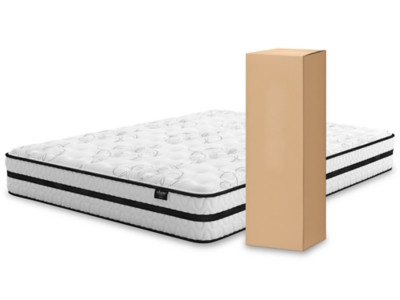 Ashley Willowton Whitewash Queen Panel Bed with Chime 10 Inch Hybrid Mattress