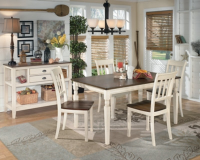 Ashley Whitesburg Brown Cottage White Dining Table and 4 Chairs with Storage