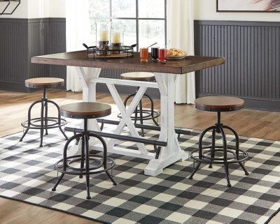 Ashley Valebeck White Brown Counter Height Dining Table and 4 Barstools