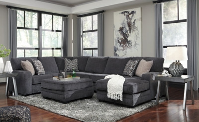 Benchcraft Tracling Slate 3-Piece LAF Sofa, Armless Loveseat and RAF Chaise Sectional with Ottoman