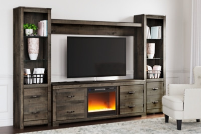 Ashley Trinell Brown 4-Piece Entertainment Center with 72" TV Stand and Electric Fireplace