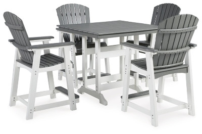 Ashley Transville Gray White Outdoor Counter Height Dining Table and 4 Barstools