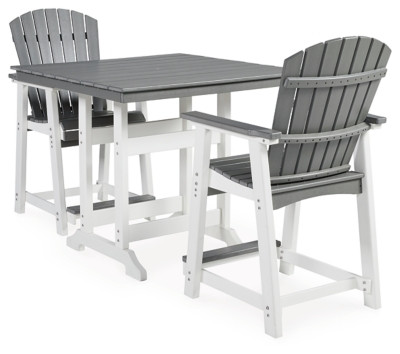 Ashley Transville Gray White Outdoor Counter Height Dining Table and 2 Barstools