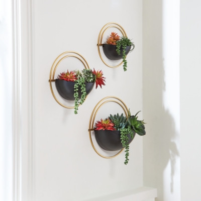 Ashley Tobins Black Gold Finish Wall Planter (Set of 3)