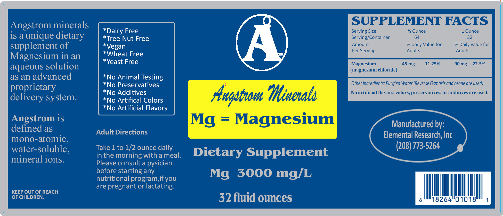 Angstrom Magnesium 32 oz Dietary Supplement Liquid Trace Ionic Mineral
