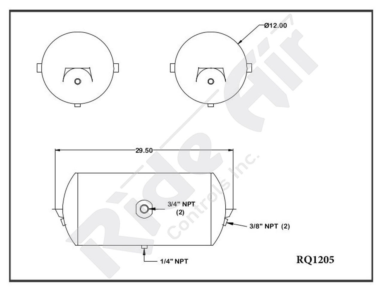RQ1205 - Air Tank 12 x 29.5" 2 Port @ 180 Deg