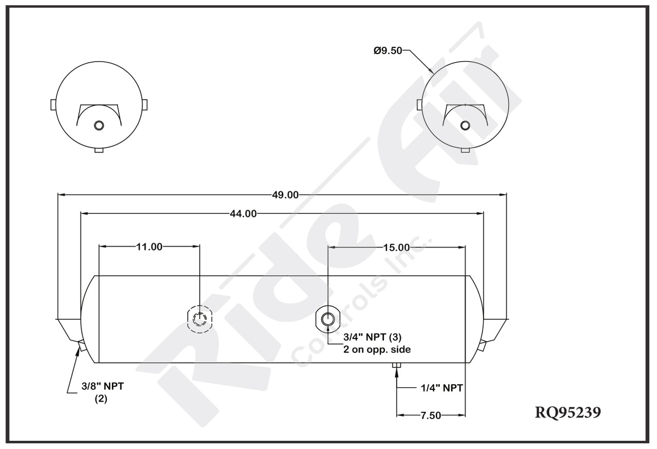 RQ95239 - Air Tank 9.5" Dia 49" 3 Ports (RQ95239)