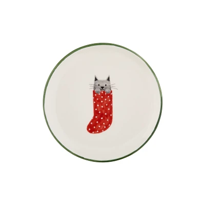 A Very Merry Table 6" Plate - Stocking Cat