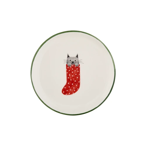 A Very Merry Table 6" Plate - Stocking Cat