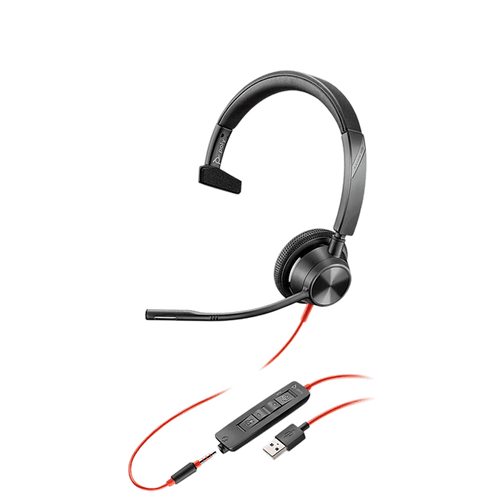 Blackwire BW3315-M USB A corded single ear headset with 3.5mm connectivity with Microsoft Dedicated Teams Button