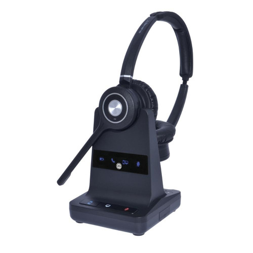 JPL Element Explore DECT Wireless Duo Headset (575-385-009) Headset and charging station.