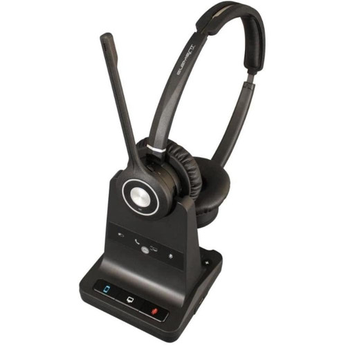 JPL Element Explore DECT Wireless Duo Headset Dual Connectivity, USB, RJ9 (575-307-030) Headset in charger.