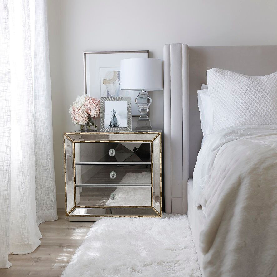 Gold Beads Mirrored Bedside Table Nightstand Mirror Furniture Packages