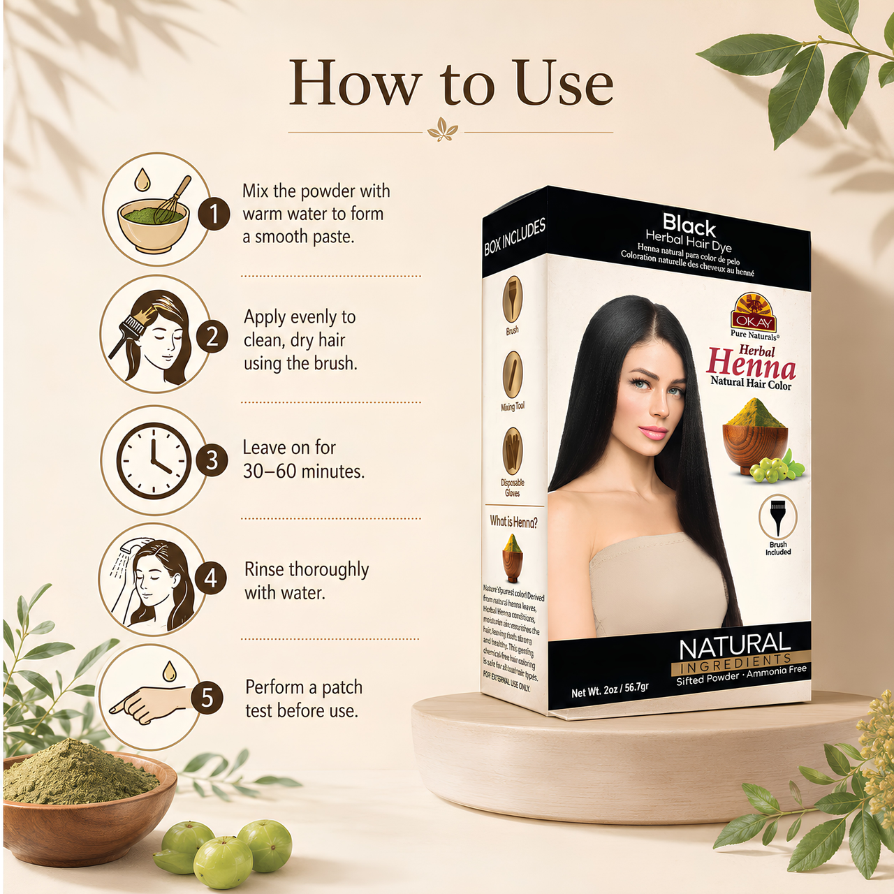 OKAY Herbal HENNA NATURAL Black Hair COLOR - 56.7 gr