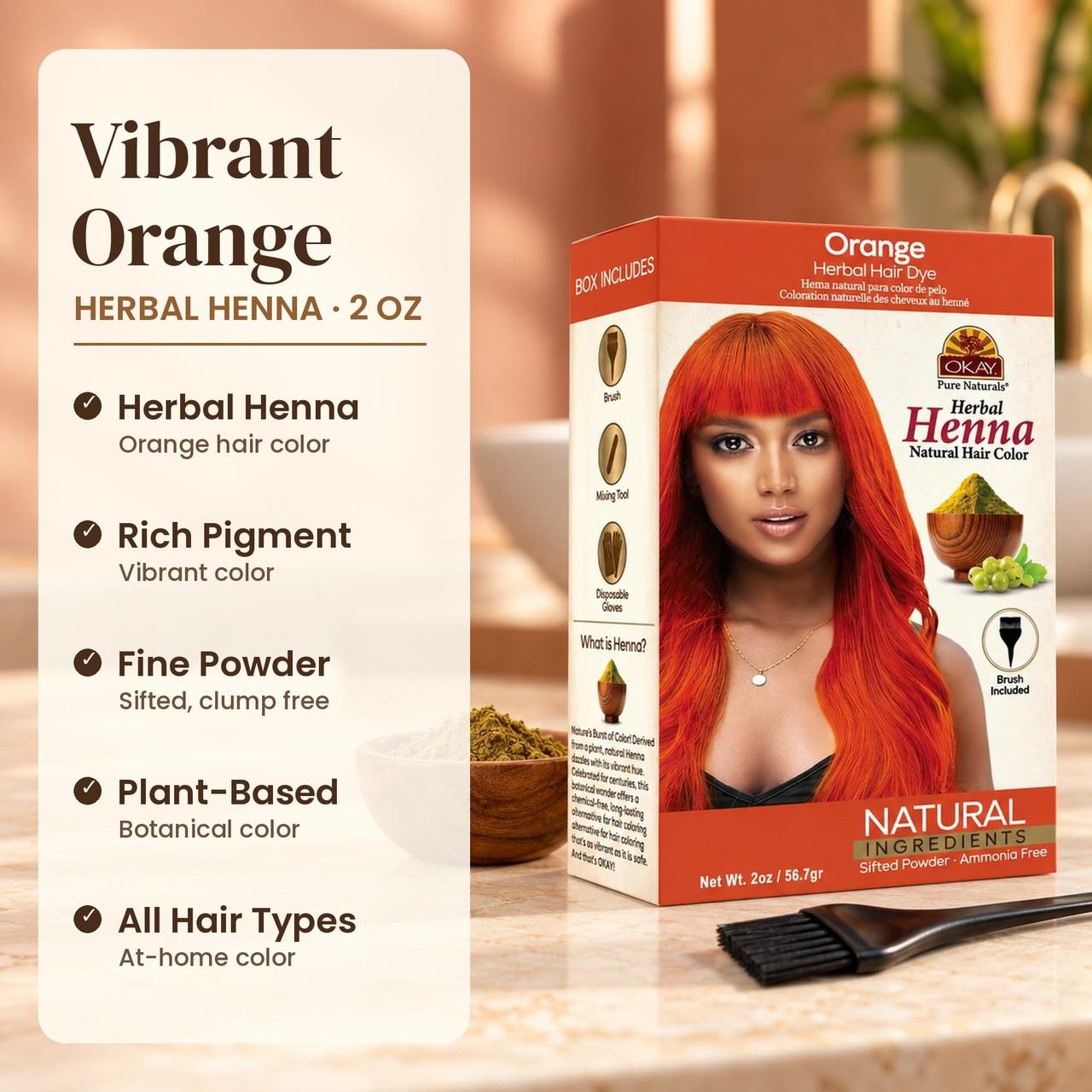 OKAY Pure Naturals Orange Henna Natural Color - 2 oz / 56.7 gr