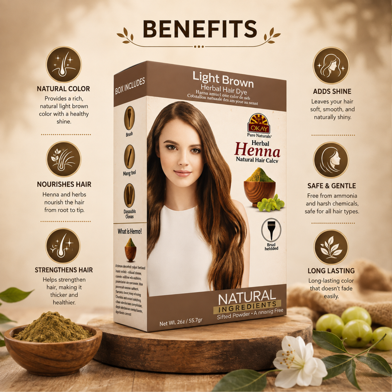 OKAY Pure Naturals Light Brown Herbal Henna Natural Hair Color - 2