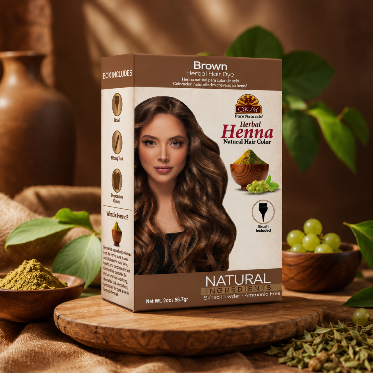 OKAY HERBAL HENNA Natural Brown Hair Color - 56.7 gr