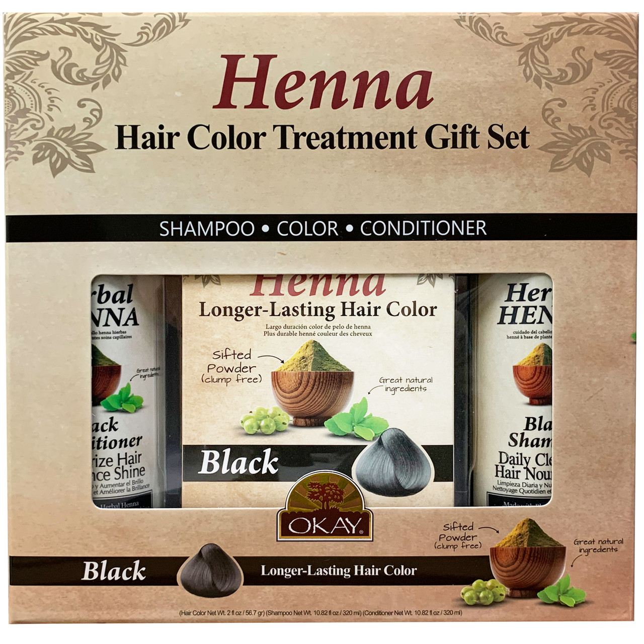 OKAY 3 Pc Henna Hair Color Treatment Gift Set - 23.64 oz