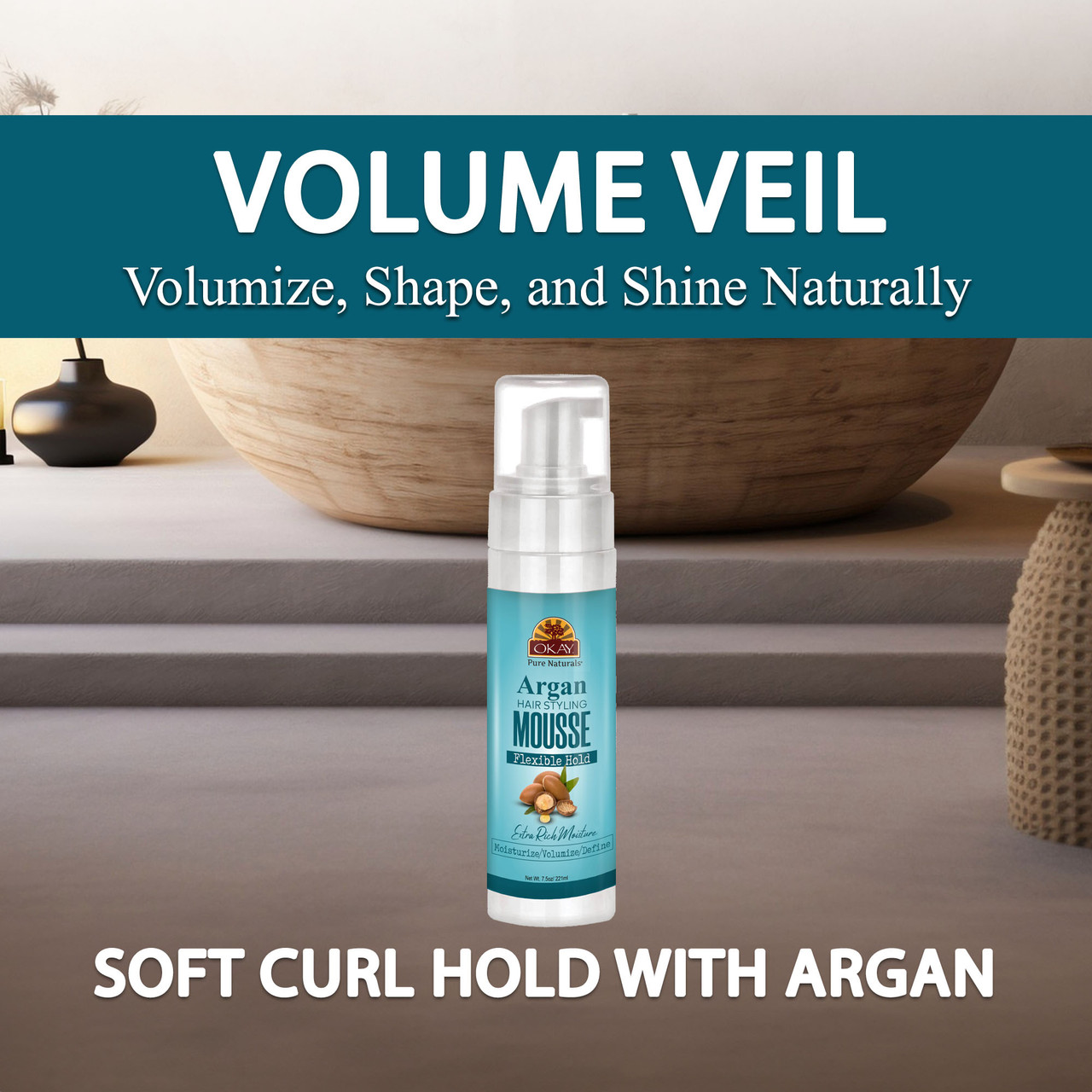 OKAY Argan Hair Styling Mousse - 8 oz / 222 ml - OkayPureNaturals.com