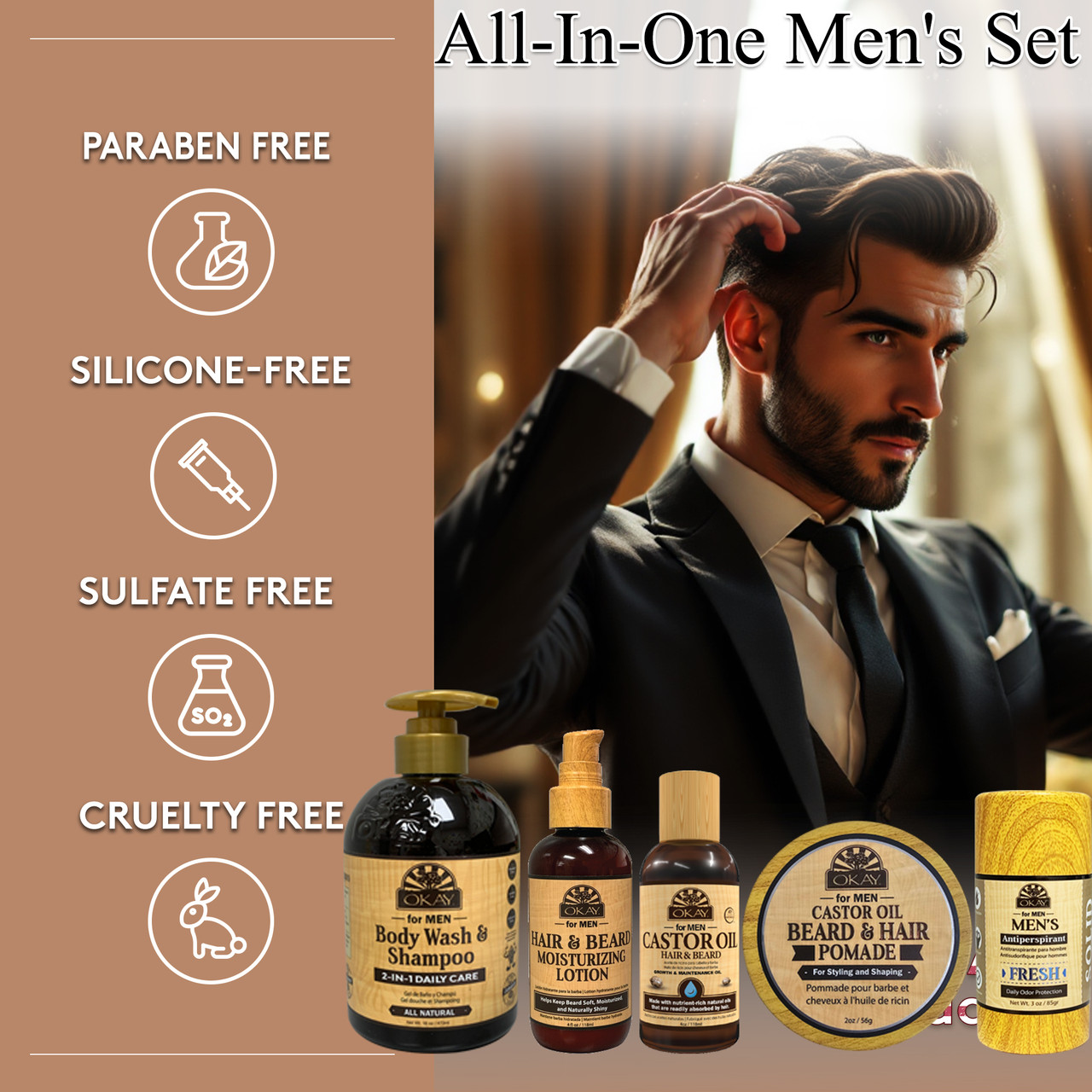 OKAY MEN'S 5 PACK GIFT SET- HAIR, BEARD & BODY
