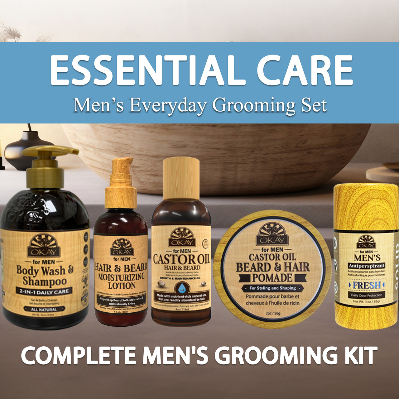 スタイリング剤 oku hair milk & daily oil & balm set OKAY MEN'S 5 PACK GIFT SET- HAIR, BEARD & BODY