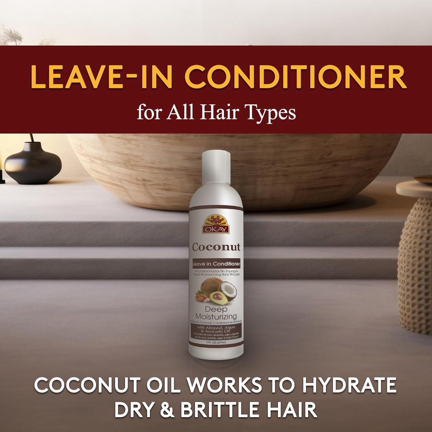 OKAY Coconut Gardenia & Grapefruit Conditioner – Mit Kokos-, Argan- & Avocado-Ölen, 355 Ml Für Lockiges & Welliges Haar