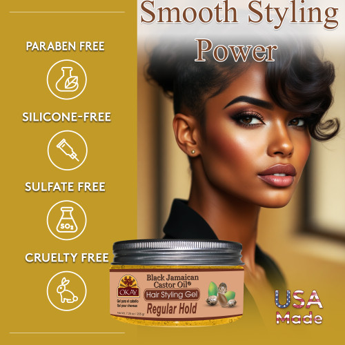 OKAY Regular Hold Black Jamaican Castor Oil Hair Styling Gel - 7.25 oz / 214 ml