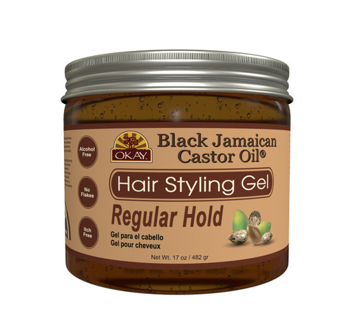 OKAY BLACK CASTOR OIL HAIR STYLING GEL, REGULAR HOLD 17OZ